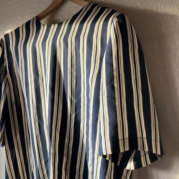 Dana Buchman 100% Silk Navy & Cream Stripes Nautica Mid-Sleeves Blouse womens 14 - Picture 3 of 13
